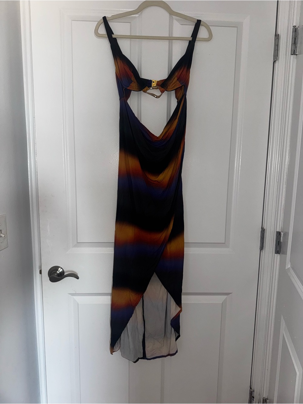 NOMADS Strappy Cowl-Front Maxi Dress in Navy and Orange